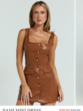 Showpo Brown Faux Leather Button-Front Mini Dress